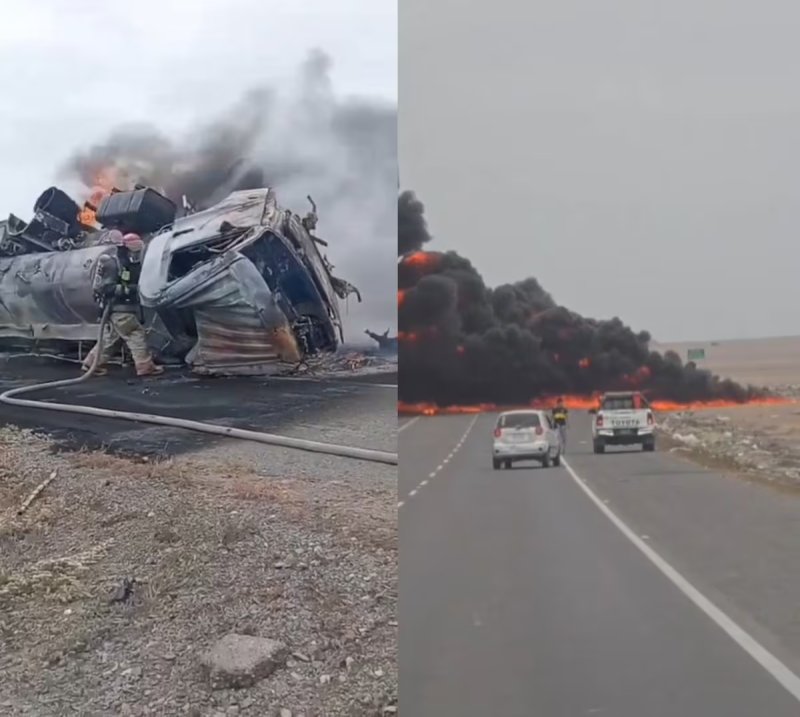 Conductor muere calcinado tras vuelco e incendio de cisterna en Reque