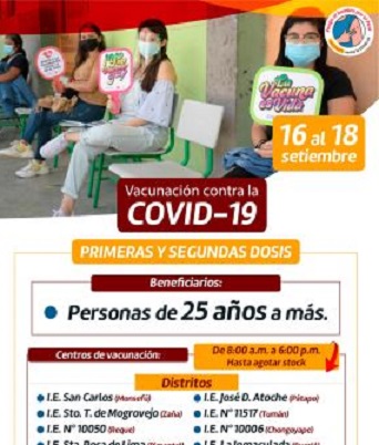 Lambayeque inicia hoy jornada de vacunación durante tres días para mayores de 25 años 