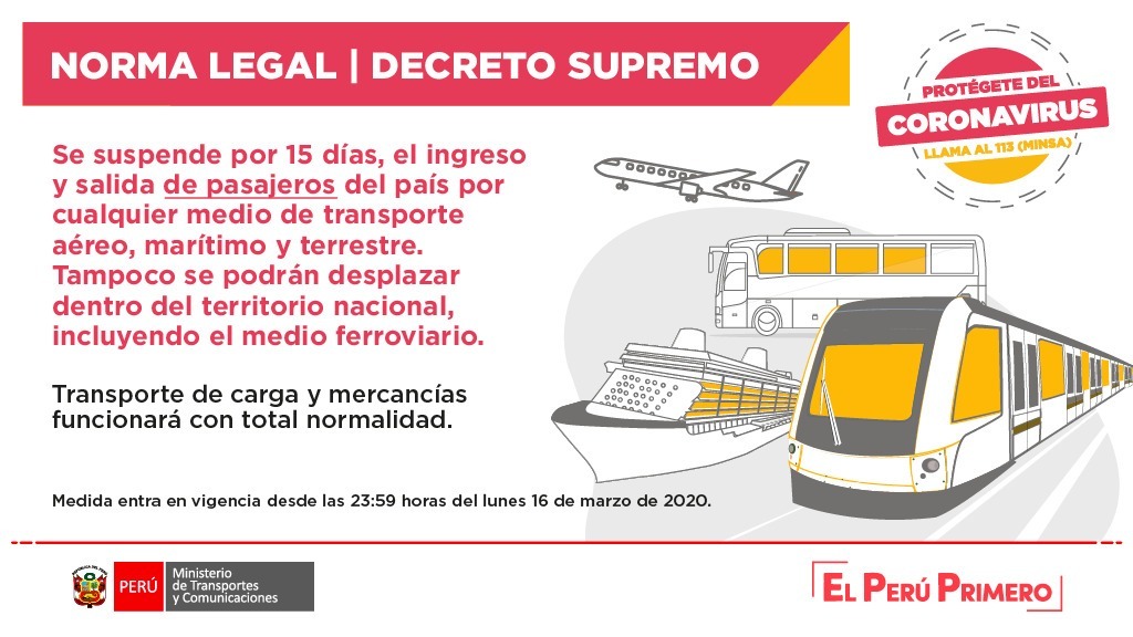 Gobierno dispone el cierre de fronteras durante estado de emergencia nacional por 15 días