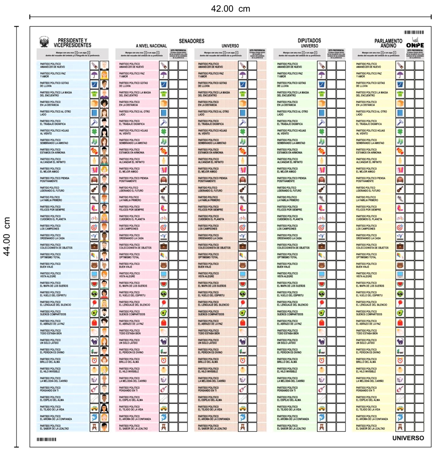 ONPE pública diseños definitivos de la cédula de sufragio para las elecciones generales 