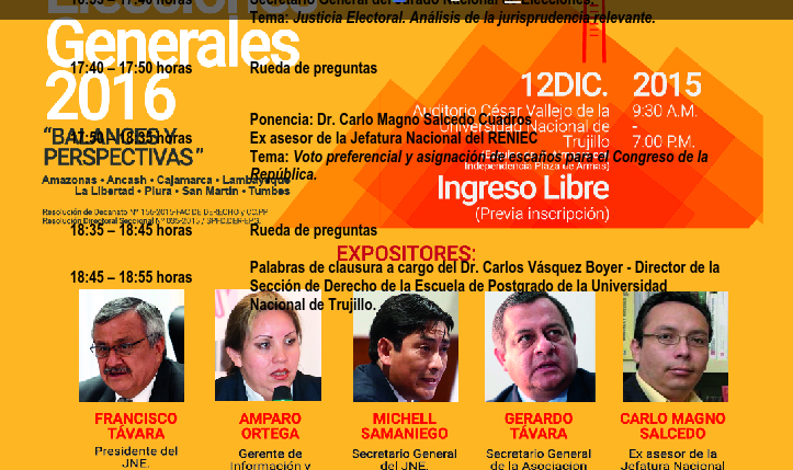 Foro “Reforma Electoral y Elecciones Generales 2016” este sábado en Trujillo