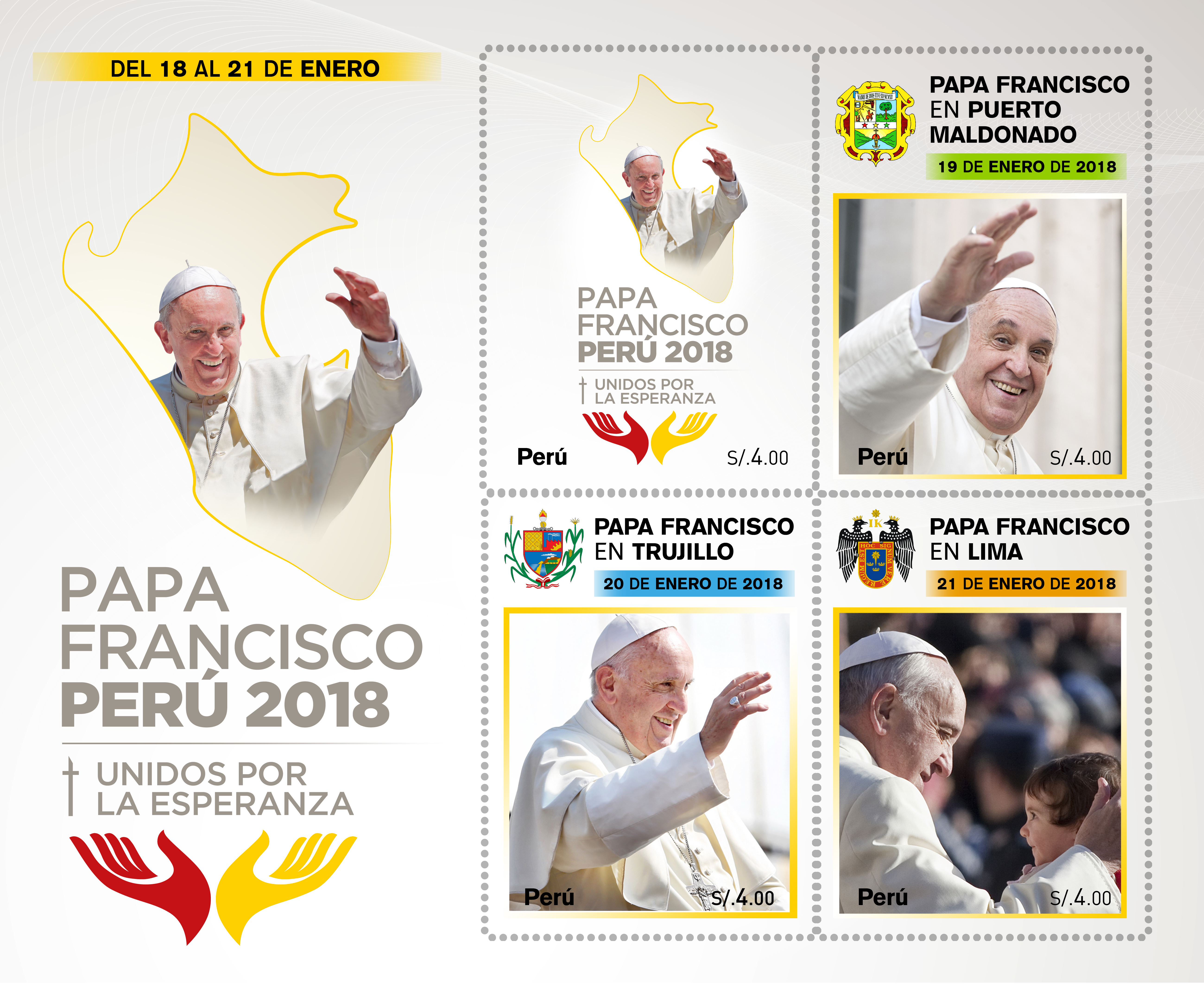 Conferencia Episcopal y Serpost presentan postal y estampillas alusivas a visita del Papa Francisco 