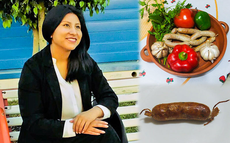 Jennifer, talento de Pronabec que produce los embutidos de cuy