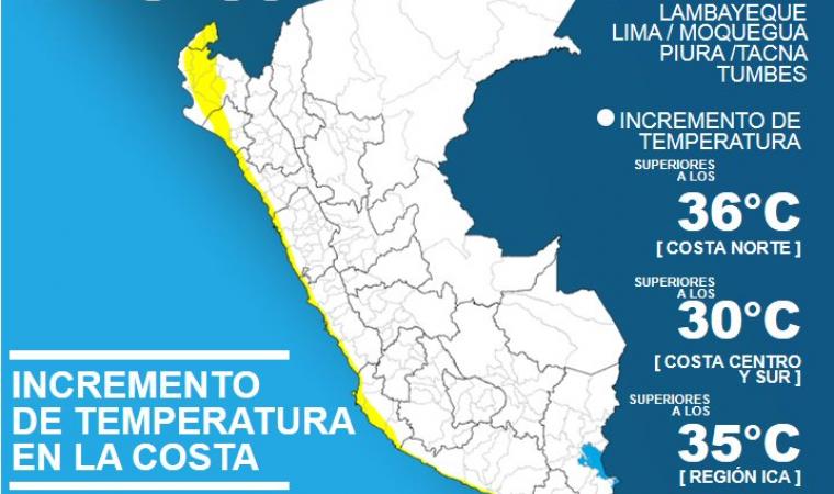 Costa norte y centro del país soportará temperaturas superiores a 36 °C