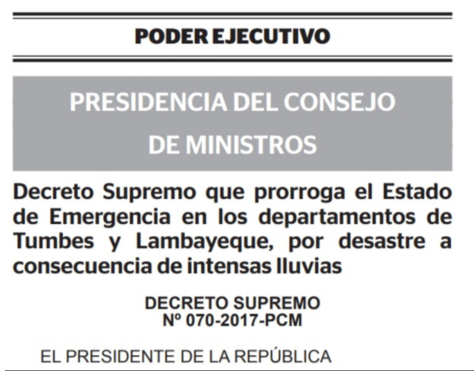 Prorrogan estado de emergencia en Lambayeque para rehabilitación