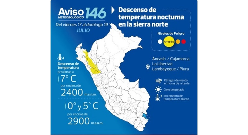 Temperatura nocturna en la sierra norte descenderá este fin de semana