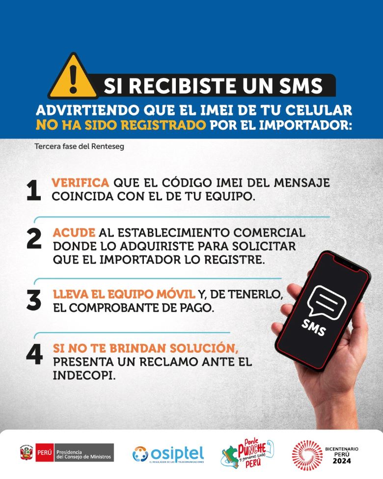 ¿Qué hacer si recibes un mensaje de texto en el que se informa que tu celular no fue registrado?